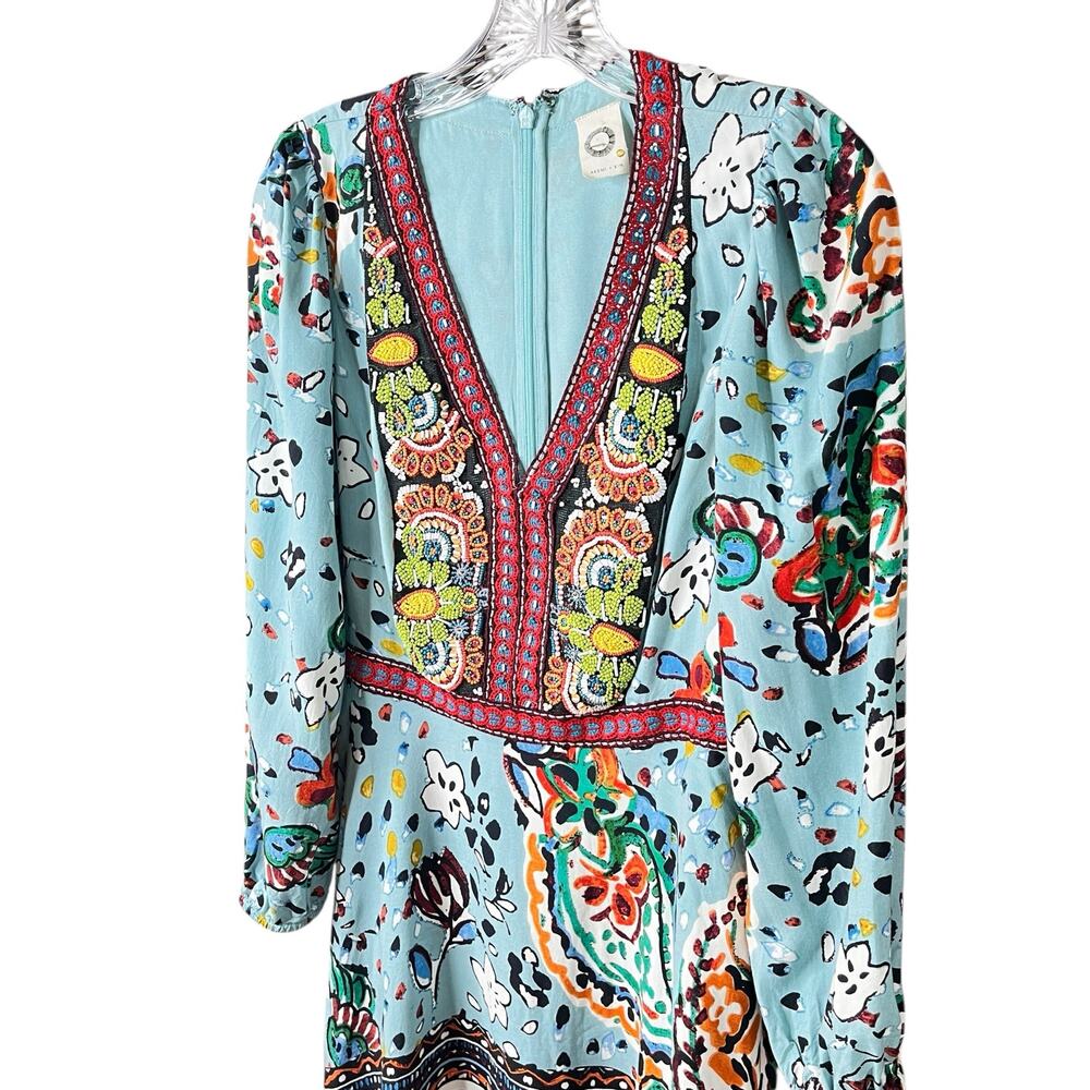 Akemi+ Kin Anthropologie Blue Fit & Flare Boho Beaded V-Neck Dress Womens SZ 8 - Picture 14 of 16